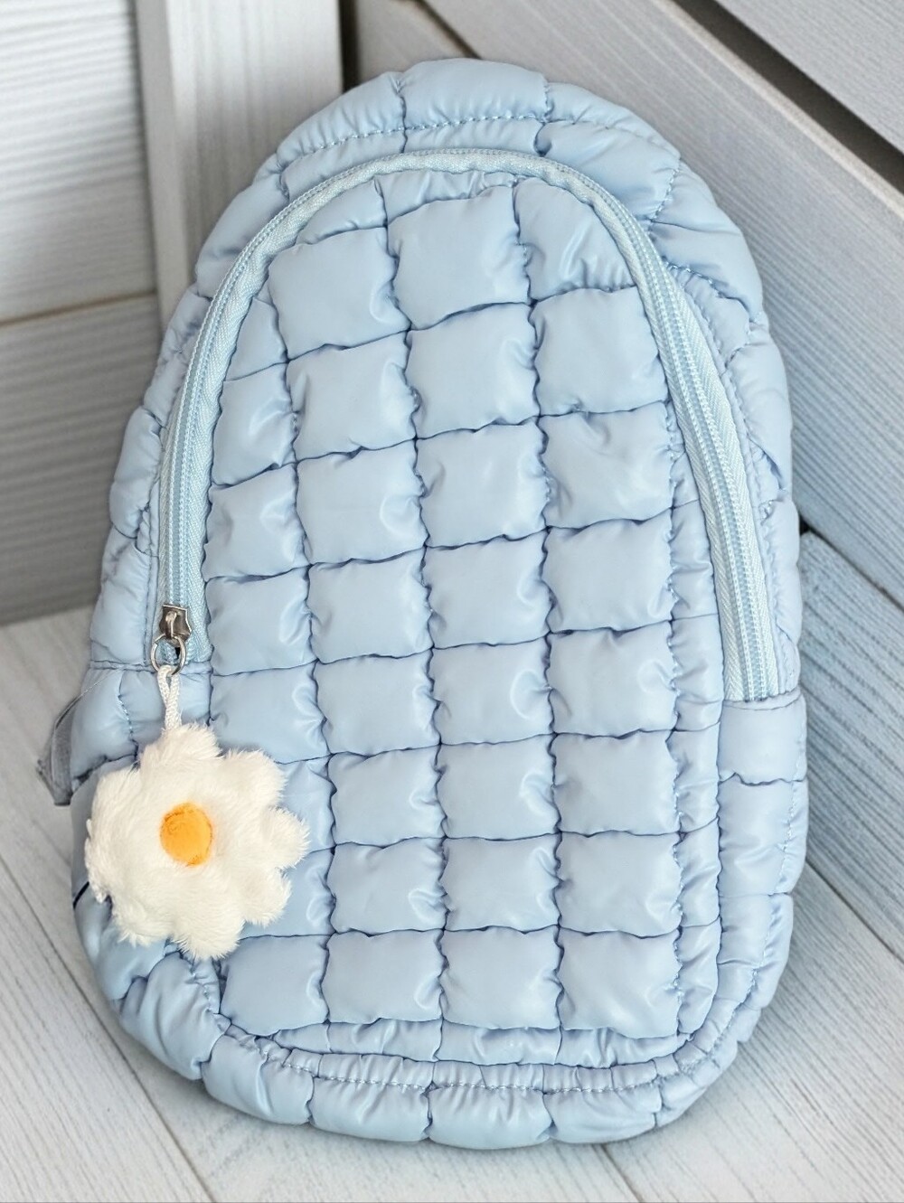 Adorable Wonder Nation Puffer Sling Bag Daisy Light Blue Hot Pink W Fun Charm - Picture 1 of 15